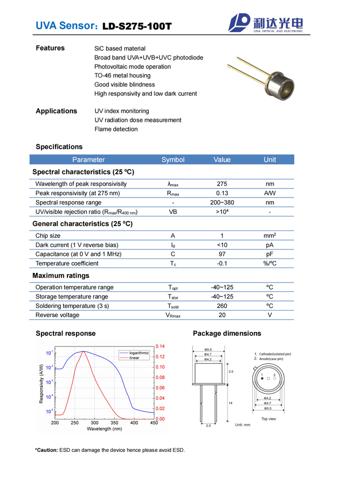 SiC series UVA sensor LD-S275-100T